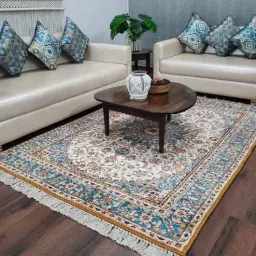 loomkart Blue Persian Faux Silk 5 ft x 7 ft Hand Woven Carpet-picture-14
