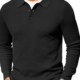 Men Self Design Collared Neck Black Sweater-image-79
