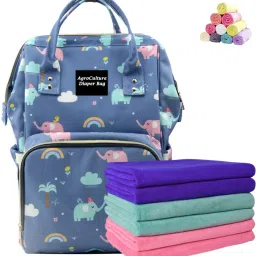 Blue Elephant Printed Travelling Diaper bag backpack Baby Diaper bag with 1 pc (M size) Dry sheet (100cm * 70 cm)-image-12