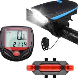 Bicycle Headlight and Horn, Red Taillight, Speedometer Odometer (Combo) LED Front Rear Light Combo-image-44