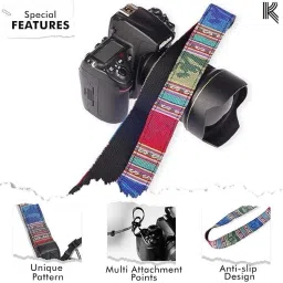 KRAPTICK Wolven Pattern Canvas Camera Neck Shoulder Strap Belt Compatible with All DSLR/SLR (Blue Stripe Pattern) Strap image 3
