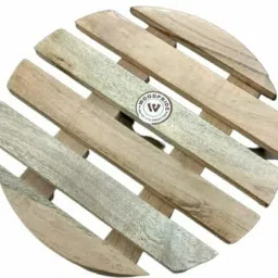 Hand Crafted High Graded Wood Hot Mat / Platter Chattai Round Distressed Trivet-41