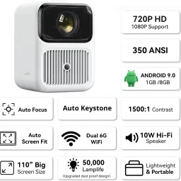 WANBO Dali 1 Native 720P Full HD Support, Auto Focus & Keystone, Android 9.0, WiFi 6 (3500 lm / 2 Speaker / Wireless / Remote Controller) Projector image 2
