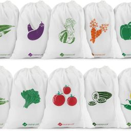 Cotton Reusable Vegetable Storage Bag for Fridge Set of 10 Bags Washable Pack of 10 Grocery Bags-28