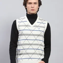 monte carlo Men Self Design V Neck White Sweater-picture-20