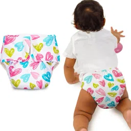 Basic Certified Soft Fleece Lined Pocket Cloth Diaper with 1 Wet-Free Insert (FreeSize Reusable & Adjustable Cloth Diaper,Fits from 5-17 kg, Hearts-23