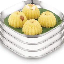 16cm, Square Halwa/ Dessert/ Snacks plate, Set of 4, Mirror Polish, Heavy Weight Chutney Plate-17