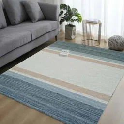 mric Beige Striped Wool 5 ft x 7 ft Hand Woven Carpet-picture-5
