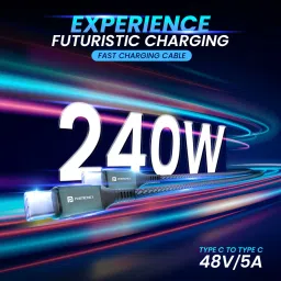 Portronics Type C 5 A 1.2 m Konnect 240C Type C to Type C 240W Max Output Fast Charging Cable image 2