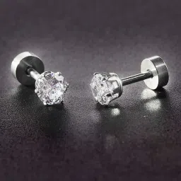 Silver Glittering White Crystal Studs Cubic Zirconia Stud Earring for Men/Boys/Women/Girls (1 Pair) Cubic Zirconia Metal Stud Earring-image-15