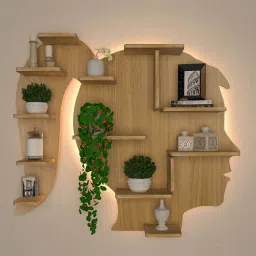 vibecrafts Girl Backlit Designer Natural Wood Wall Shelf-picture-42