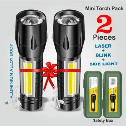 Mini 2In1 Waterproof Laser Led Metal Body Rechargeable 3 Mode Zoomable Torch-0