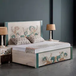 Santorini Sheesham Wood Queen Size Bed in Multicolour Finish With Hydraulic Storage-image-73