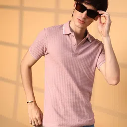 campus sutra Men Self Design Polo Neck Polycotton Pink T-Shirt-picture-36