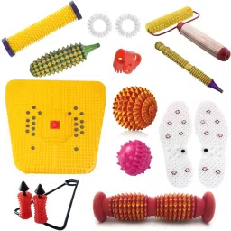 Accufit AG39 Acupressure Massager Tools Combo Kit with Multipurpose Roller Massager (Pyramidal cuts) + Bio-Magnetic Shoe Sole (Cut to Size) + Foot roller cut - V Wooden for Stress and Pain Relief Massager-image-49
