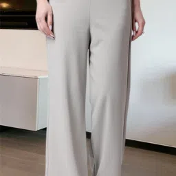 Women Flared Grey Viscose Rayon Trousers-picture-20