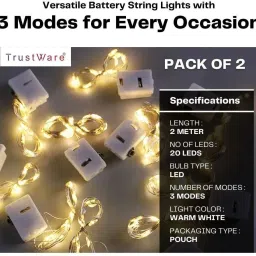 trust ware 20 LEDs 2 m Yellow Flickering, Steady String Rice Lights image 4