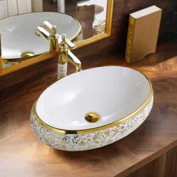 ELEGANCE BATH CERAMIC TABLE Top (L61 X W43 X H14Cm) EG 2203 GOLDEN TABLE TOP ELEGANCE BATH CERAMIC TABLE Top (L61 X W43 X H14Cm) EG 2203 GOLDEN TABLE TOP Table Top Basin-image-13