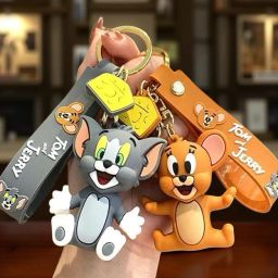 Tom & Jerry Cartoon 3D Keychain Combo | Cute Silicone with Cheese Charm & Strap Key Chain-image-11