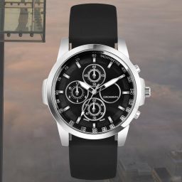 Black dial watch with silicon strap and polished silver case Analog Watch - For Men Smart black silicon strap analog watch design-image-17