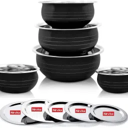 Pack of 5 Stainless Steel handi set with lid powder Coating black piece of 5 Cookware Set Dinner Set-21