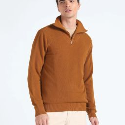Men Self Design Turtle Neck Yellow Sweater-47