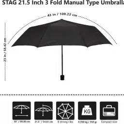 stag 21.5 Inches 3 Fold Manual Open Type Polyester Umbrella image 2