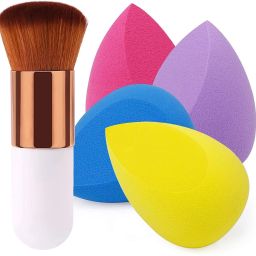 4+1Pcs Makeup Sponges with Powder Brush, Foundation Blending Sponge for Liquid Cream and Powder, Professional Beauty Sponge Blender & Brush-image-83