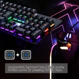 microware Wired Backlit Gaming Mechanical Keyboard with 9 light mode (K-30) Wired USB Standard Gaming Keyboard Compatible with Desktop, Laptop, Mac RGB 7 Color Backlit,, with gaming mode ,stand support,multimedia_keys,USB Wired Gaming Keyboard, Quiet Red Switch Mechanical Keyboard with RGB Backlit image 4