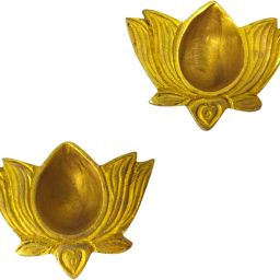 Small Lotus Diyas- Traditional Diyas- Brass Lotus Diyas- Decorative Diyas for Diwali (Pack of 2) Brass Table Diya-image-63