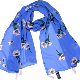 Floral Print Georgette Women Dark Blue, White Scarf, Stole, Fancy Scarf-image-7