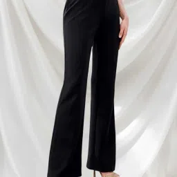 Women Relaxed Black Pure Cotton Trousers-image-1