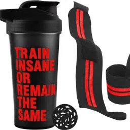 Combo of Train Insan Gym Protein Shaker Bottle with Wrist Support Band Fitness Accessory Kit Kit-image-24