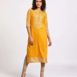 vishudh Women Self Design Pure Cotton Straight Kurta-picture-24