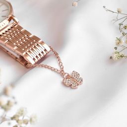 JOKER & WITCH Women Rose Gold Toned & White Butterfly Rhinestone Watch Charm-2