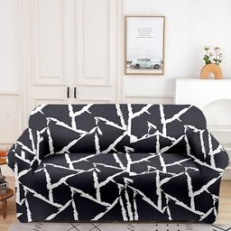 Aura Black & White Printed Sofa Cover With Arms-image-52