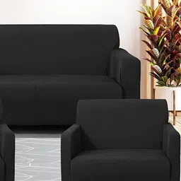 Stuff N' Fluff Black 3 Pieces 5 Seater Sofa Cover With Arms-38