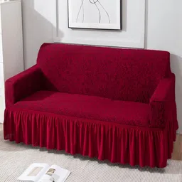 HOKIPO Red Solid Polyester 3 Piece Sofa Cover With Arms-7