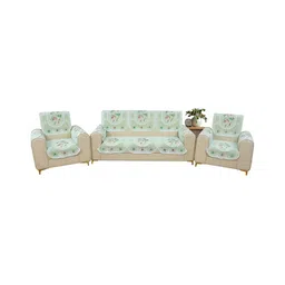 BIGGER FISH Green 6 Pieces Floral Printed Cotton 5 Seater Sofa Covers With Arms-image-82