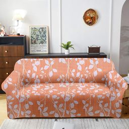 Aura Orange & White Printed 3 Seater Sofa Cover With Arms-image-29