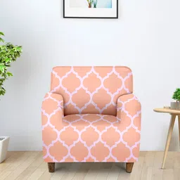 Aura Peach-Coloured Printed Single Seater Sofa Cover With Arms-9