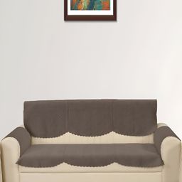 Sparrow world Brown 4 Pieces Quilted Velvet Seater Sofa Covers With Arms-45