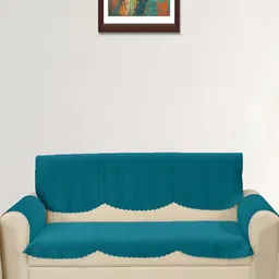 Sparrow world Teal Blue 4 Pieces Quilted Velvet  Seater Sofa Covers With Arms-image-69