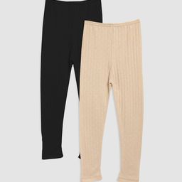 Kanvin Girls Pack Of 2 Black & Beige Solid Thermal Bottoms-image-105