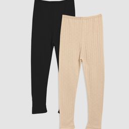 Kanvin Girls Pack Of 2 Black & Beige Thermal Bottoms-image-18