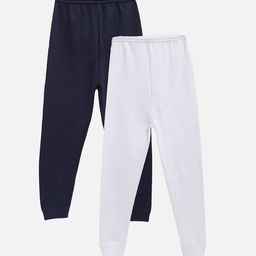 Kanvin Boys Pack Of 2 Navy Blue & White Striped Patterned Thermal Bottoms-14