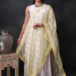 Exotic India Striped Art Silk Dupatta with Gotta Patti-picture-4