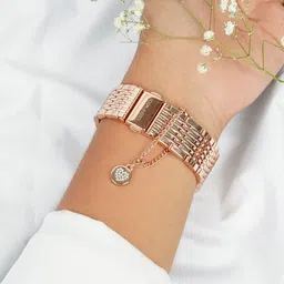 JOKER & WITCH Women Rose-Gold-Toned & White Dainty Heart Rhinestone Watch Charm image 5