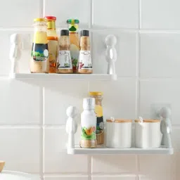 PACK OF 2 Multipurpose Wall Mount Self Adhesive Floating Shelf A8.1314 Plastic Wall Shelf-19