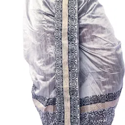 OBLIK CREATIONS Oblik's Silver 011 Hand Block Print Dupion Silk Dhoti For Men Printed Men Dhoti-image-1
